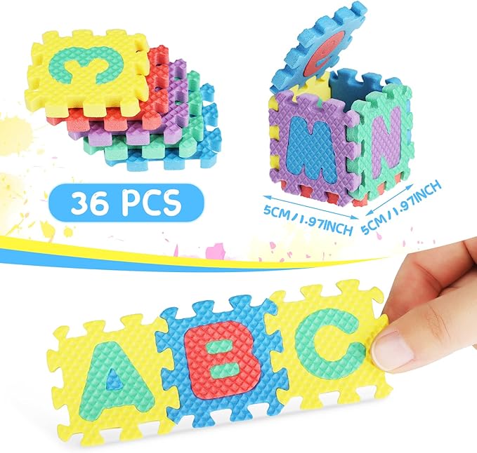 36 Pcs EVA Puzzle Mats – Alphanumeric ABC & 123 Soft Foam Learning Tiles