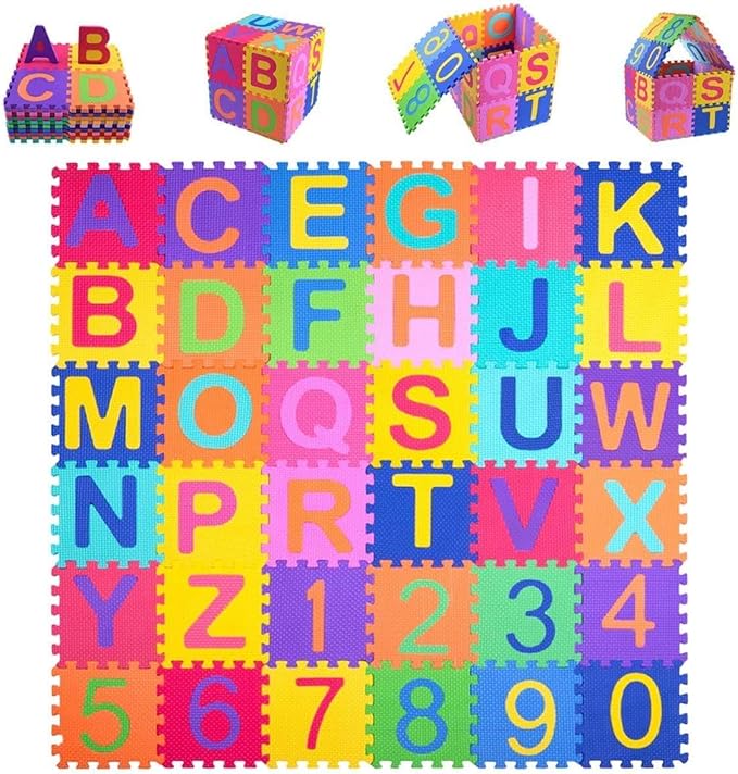 36 Pcs EVA Puzzle Mats – Alphanumeric ABC & 123 Soft Foam Learning Tiles
