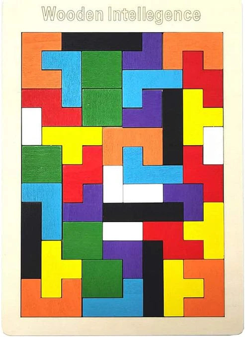 Wood Intelligence Puzzle Bricks – Montessori Wooden Pattern Blocks & Colorful Tangram Puzzle for Kids