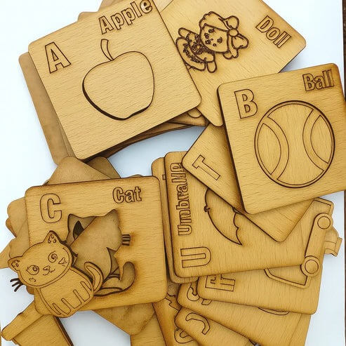A to Z Alphabet Wooden Drawing Stencils – Kids Creative Learning & Tracing Set
