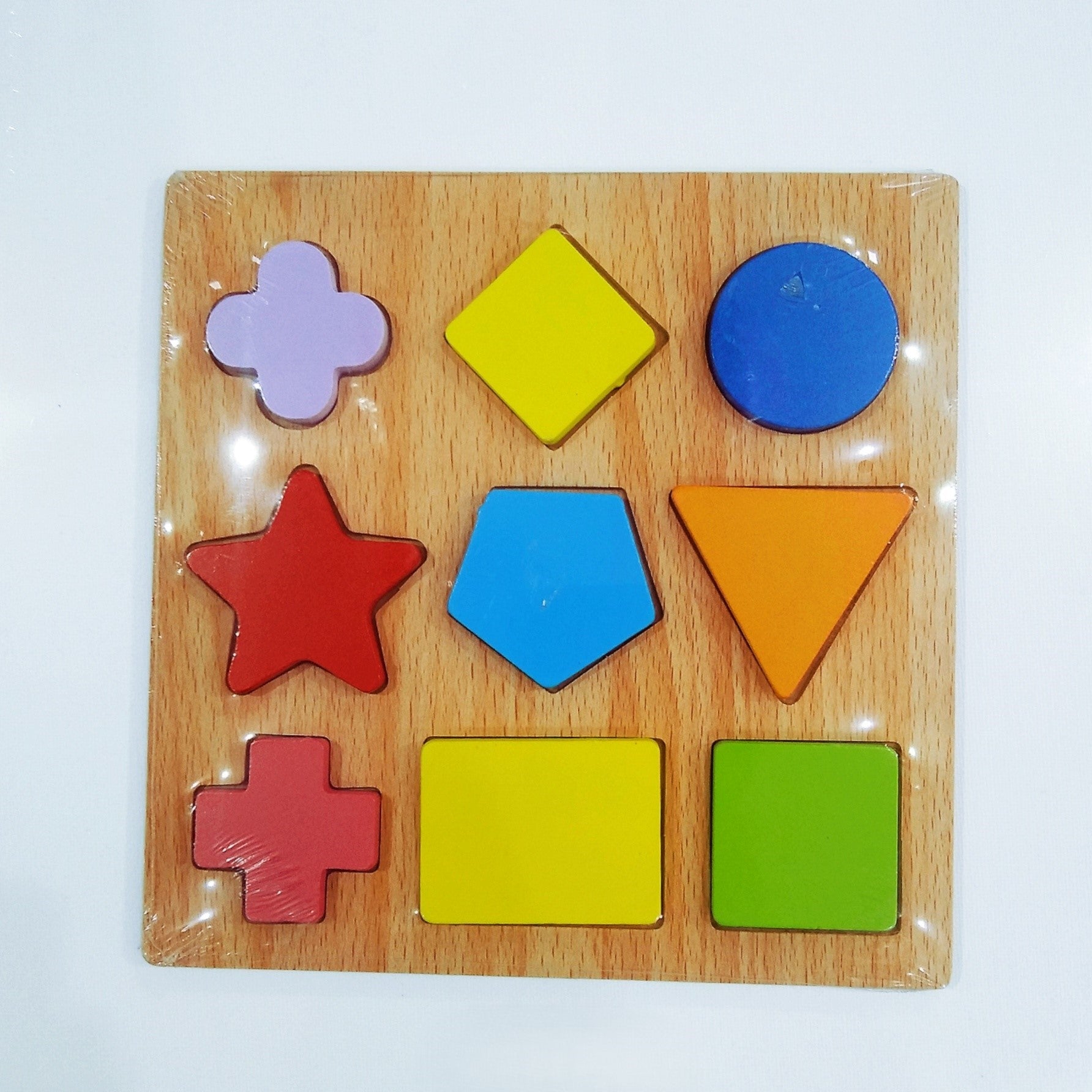 Wooden Shape Sorting Puzzle Board – Colorful Geometric Learning Toy for Kids