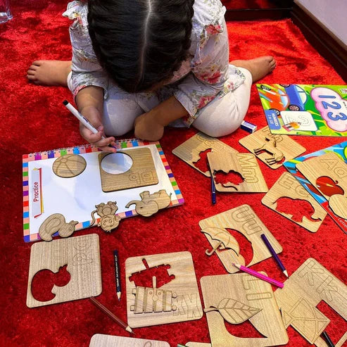 A to Z Alphabet Wooden Drawing Stencils – Kids Creative Learning & Tracing Set
