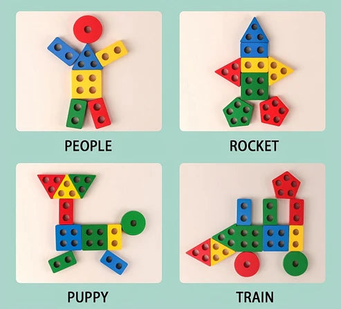 Wooden Geometric Cognitive Puzzle – 5-Set Column Educational Shape Sorting Toy for Kids