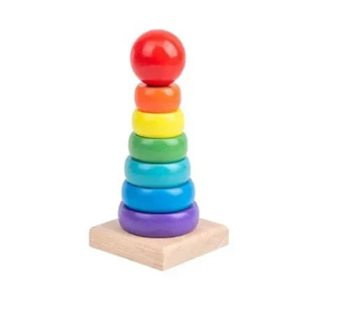 Rainbow Wooden Stacker Tower – Montessori Craft Puzzle (8-Piece)