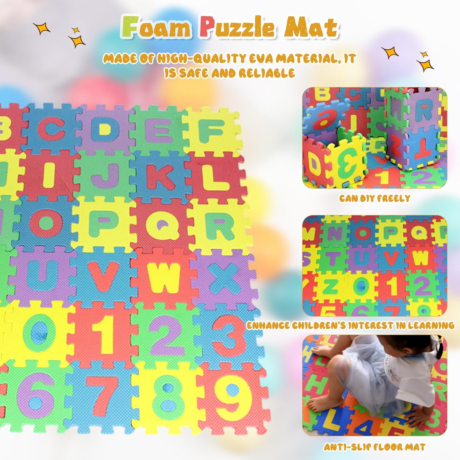 36 Pcs EVA Puzzle Mats – Alphanumeric ABC & 123 Soft Foam Learning Tiles