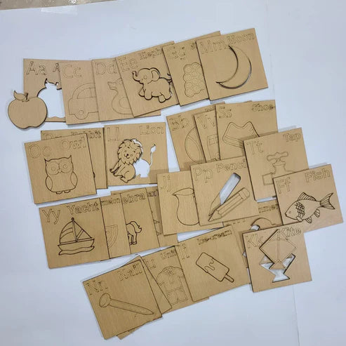 A to Z Alphabet Wooden Drawing Stencils – Kids Creative Learning & Tracing Set