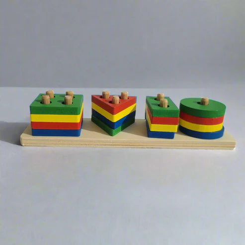 Wooden Geometric Cognitive Puzzle Blocks – Montessori Shape & Color Learning Set