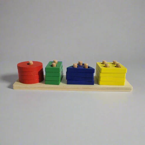 Wooden Geometric Cognitive Puzzle Blocks – Montessori Shape & Color Learning Set