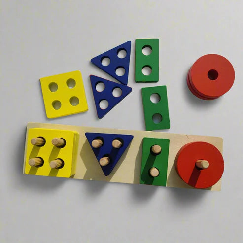 Wooden Geometric Cognitive Puzzle Blocks – Montessori Shape & Color Learning Set